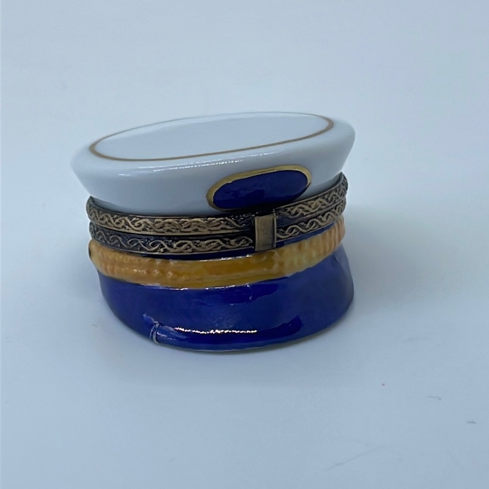 Limoges Hand Painted Titanic Captains Hat Trinket Box